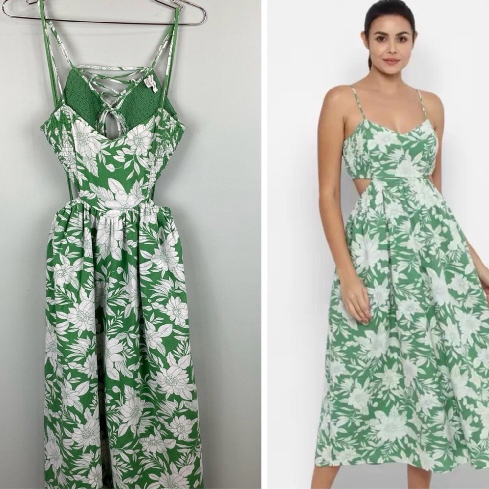 American Eagle Green and White Floral Dress
